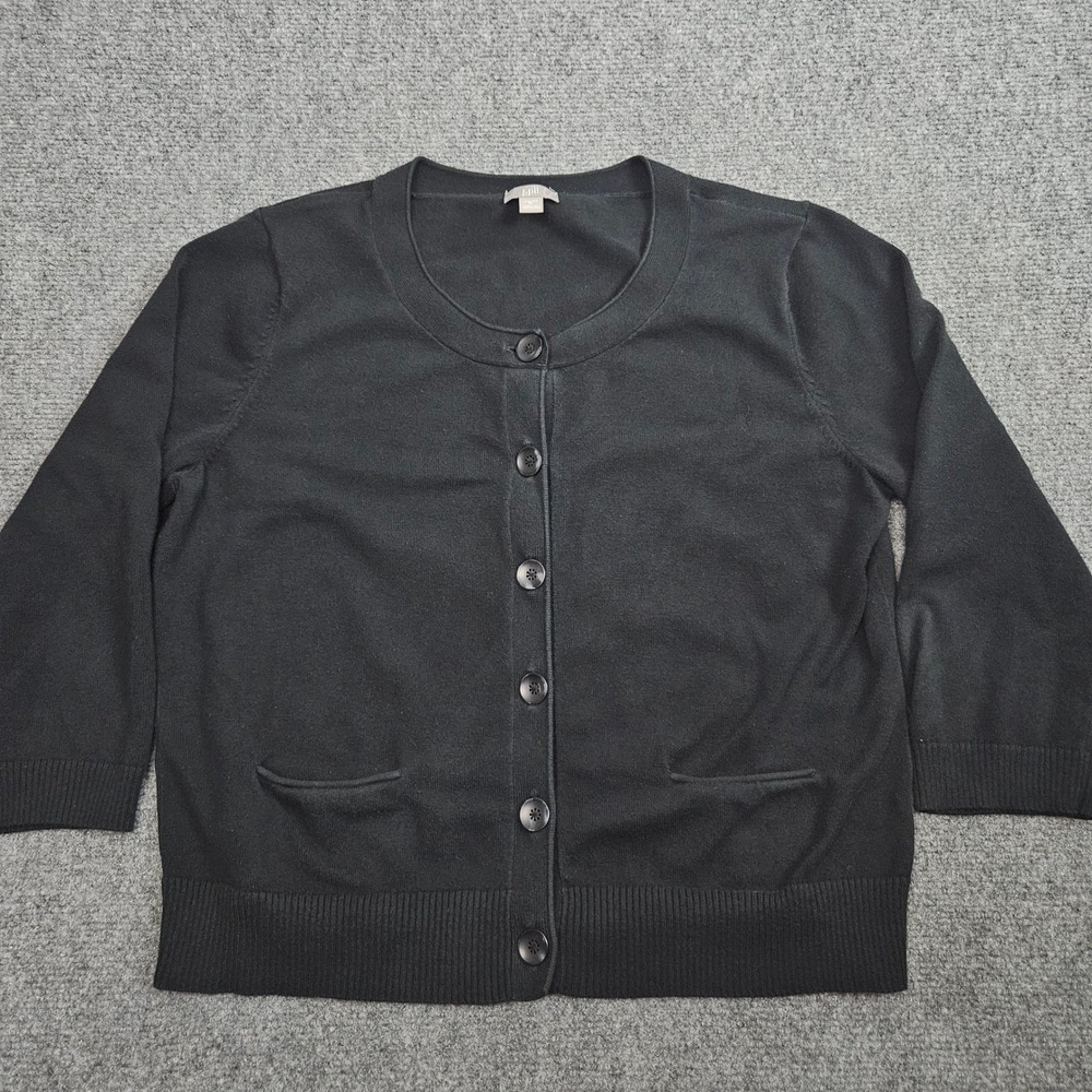 J Jill Cardigan Sweater Womens Medium Black Stretch 3/4 Sleeve Capsule Wardrobe